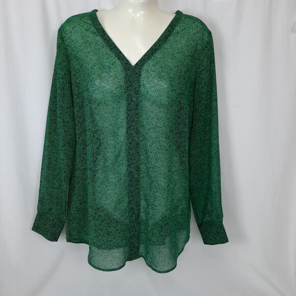 CAbi Bountiful Long Sleeve Emerald Green Sheer Blouse, Small - Picture 15 of 16